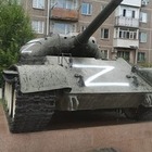 Неизвестные нанесли на танк знак Z в Сарани Карагандинской области 